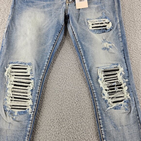 mnml Jeans Mens 34 Blue X203 Stretch Denim Distressed Ripped Slim Fit - Picture 3 of 16